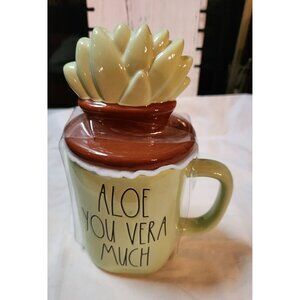 Rae Dunn Aloe You Vera Much Succulent Mug With Lid Dishwasher Safe 16 Oz